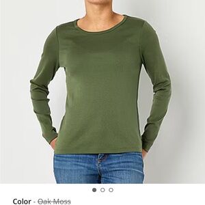 St. John's Bay Womens Crew Neck Long Sleeve T-Shirt Size L